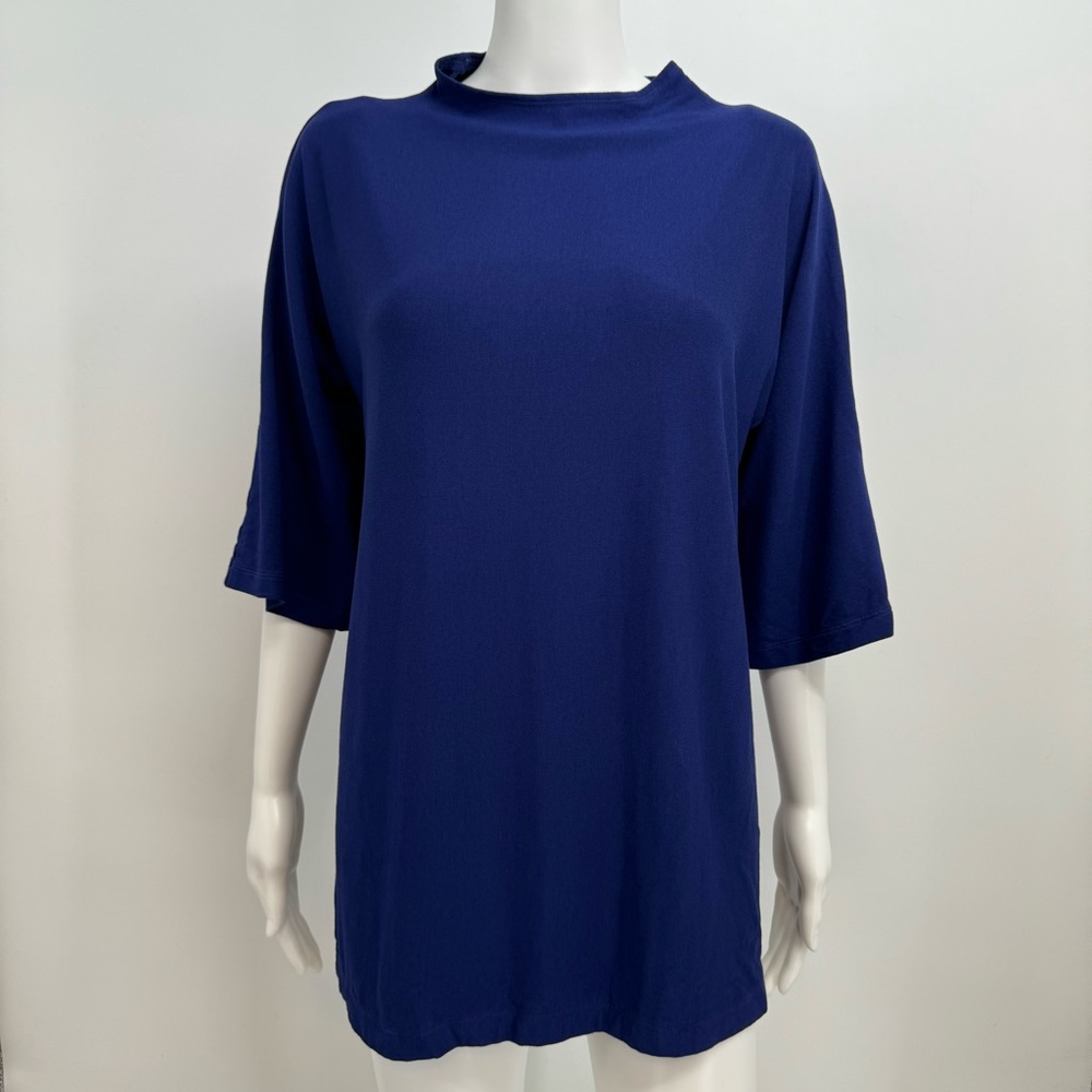 NWT Bryn Walker XXS Adria Tunic Blue French Terry Knit Boat Neck 3/4 Sleeve